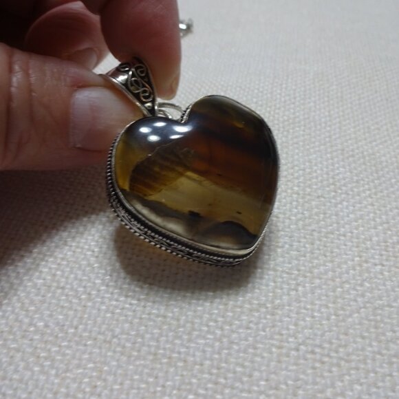 Romantic MONTANA AGATE Heart Handmade Sterling Pendant/Chain #843B - Picture 3 of 3
